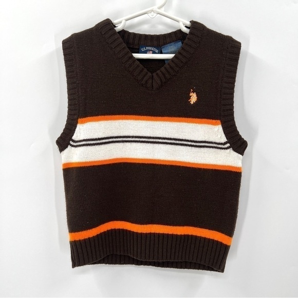 US POLO ASSN. Boy's Brown White & Orange Stripe Retro Sweater Vest Size 4T - Picture 1 of 9